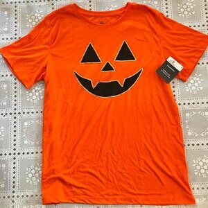 NWT 4 HALLOWEEN "Jack o' lantern" orange & black pumpkin T-shirts, 3 L & 1 XL